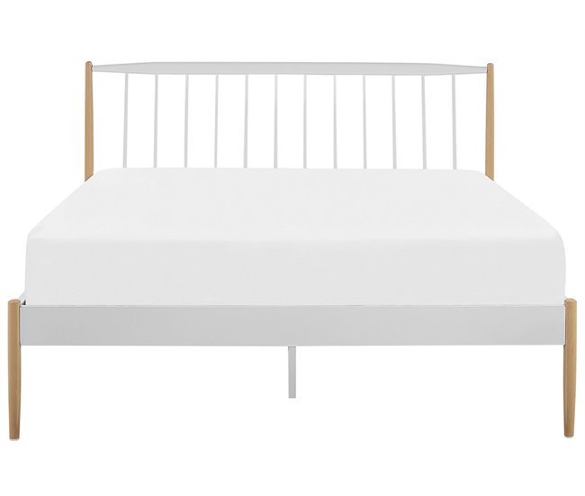 Beliani Cama con somier Metal MAURS 147x209 Blanco