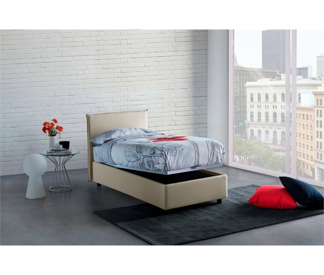 Cama individual en tela Beige