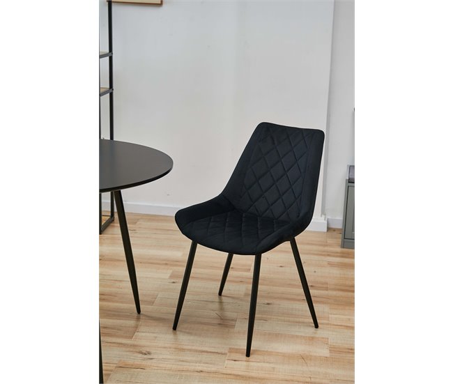 4x Silla tapizada capitoné de terciopelo SJ.0488 Negro