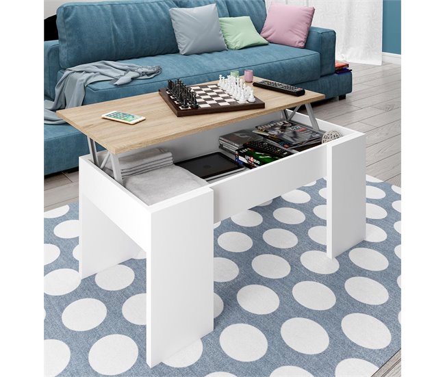 Mesa de centro elevable MARTIN Blanco/ Madera