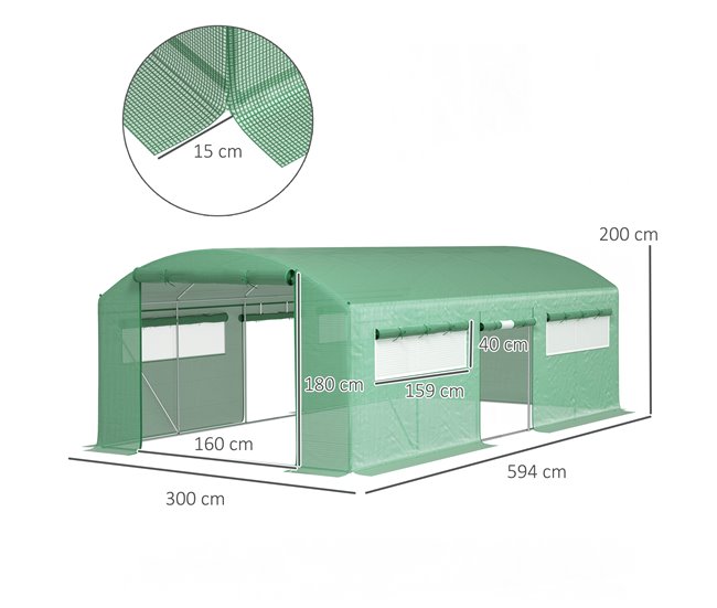 Invernadero de Túnel PE, Acero Galvanizado Outsunny Verde