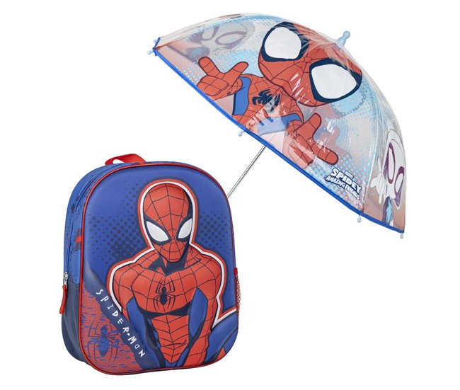 Set de Mochila 3D infantil de Spiderman + Paraguas Burbuja a juego Multicolor