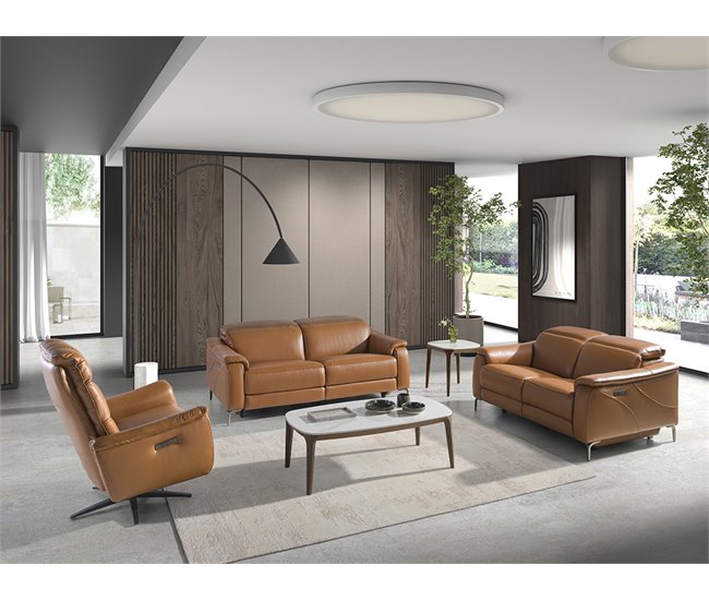 ANGEL CERDA Sillón relax giratorio piel marrón Marron