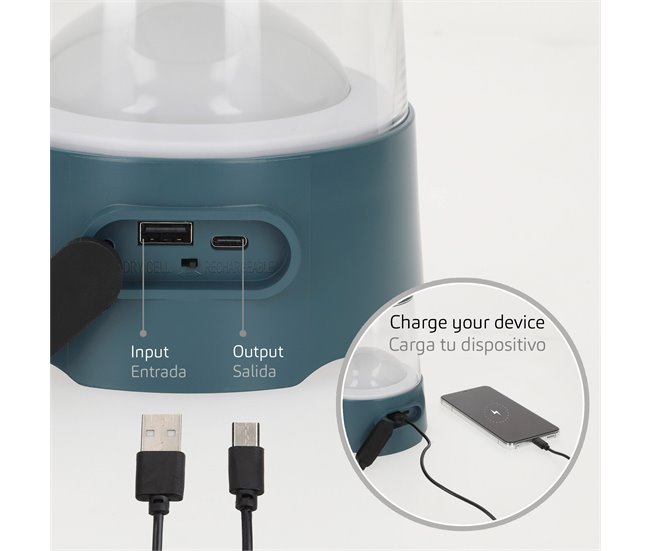 Aktive Lámpara LED camping 2 en 1 recargable USB 400 lúmenes regulable Azul