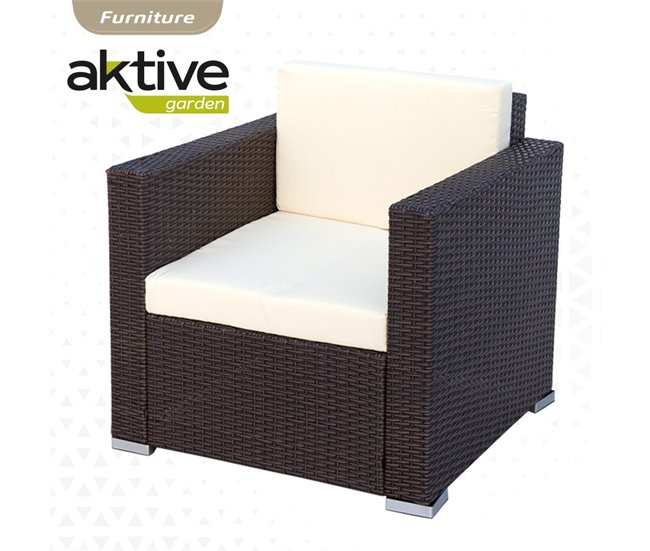 Conjunto muebles terraza sillones, sofá y mesita ratán Aktive Negro