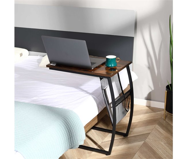 Mesa Auxiliar MDF, Metal y Poliéster HOMCOM 53x35 Marron