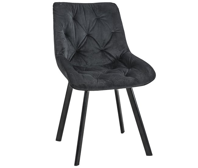 4x Silla tapizada capitoné de terciopelo SJ.33 Negro