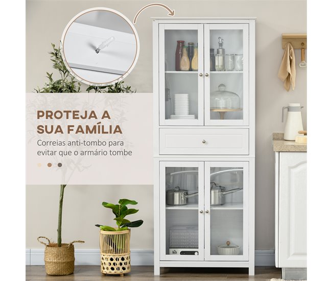 Alacena de Cocina MDF, Vidrio Templado HOMCOM, hogar - cocina Blanco