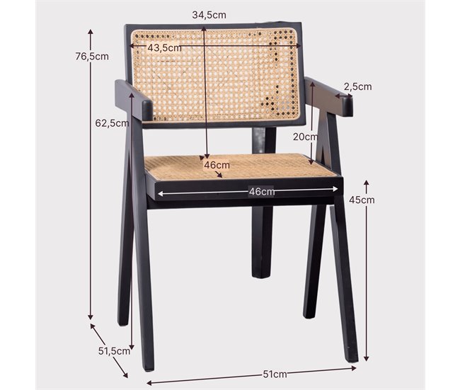 Silla clásica con reposabrazos en rattan y fresno - Compass Fresno