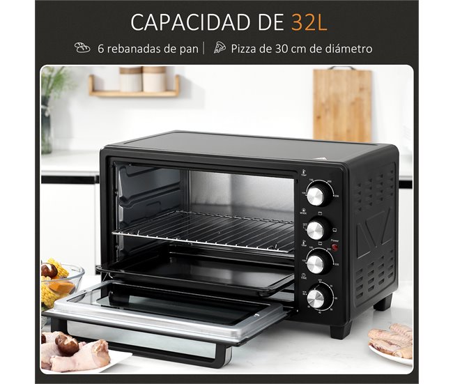 Horno Eléctrico Metal, Acero Inoxidable y Vidrio Templado HOMCOM Negro
