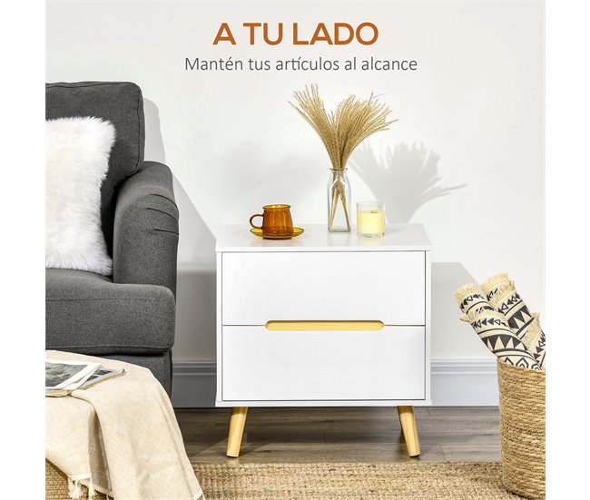 Mesilla de Noche Melamina de Madera, Madera de Pino HOMCOM 50 Blanco
