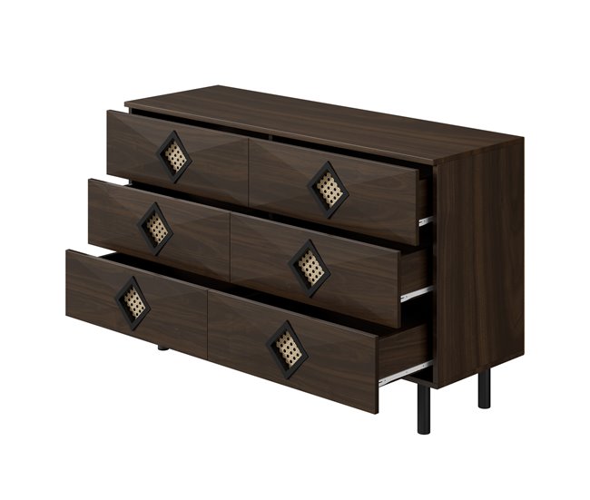 Cómoda doble con 6 cajónes Nogal