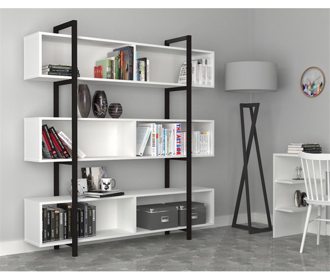 Estantería STAR color blanco con barras metálicas negras Blanco