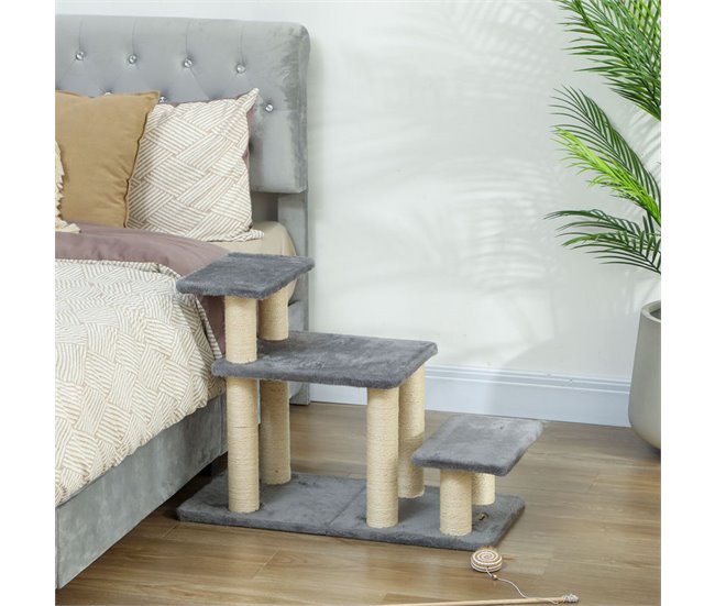 Escalera para Mascotas Aglomerado de Madera, Felpa PawHut Gris