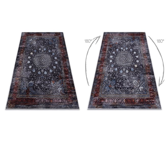 Alfombra lavable MIRO 51600.810 Rosetón marco 120x170 Azul Marino