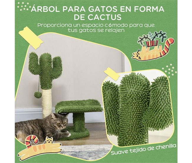 Árbol para Gatos Aglomerado de Madera, Chenilla, Sisal, Algodón Verde