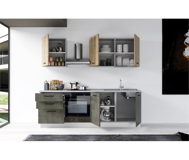 Cocina GILDA 2.0 derecha Madera/ Gris Oscuro