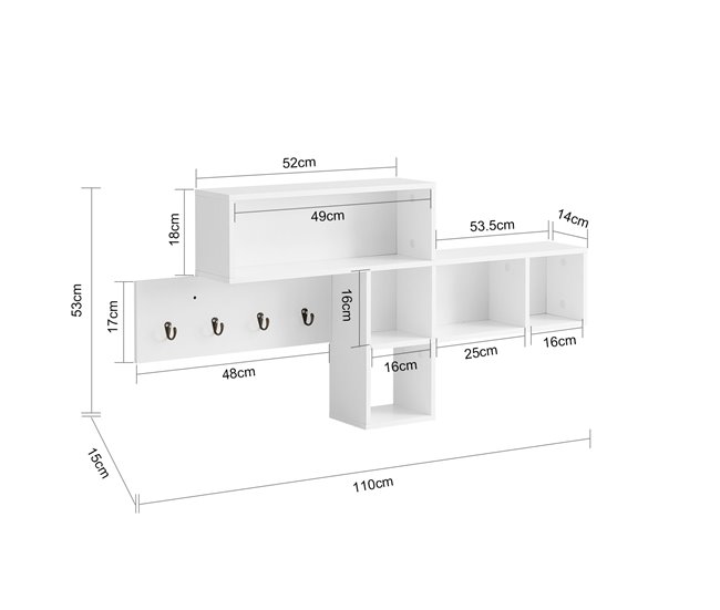 Perchero de pared con 5 compartimentos y 4 ganchos FHK17-W SoBuy Blanco