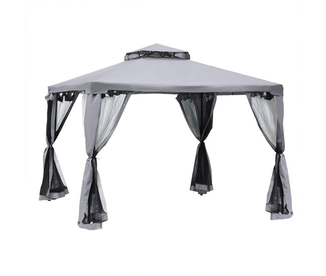 Cenador de Jardín Metal, Poliéster Outsunny 294x294 Gris