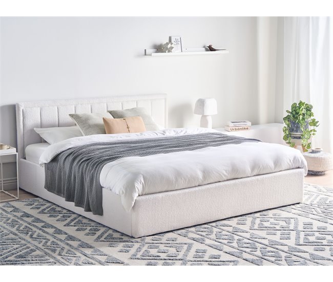 Beliani Cama con almacenaje Bouclé MONTLAUR 189x216 Blanco
