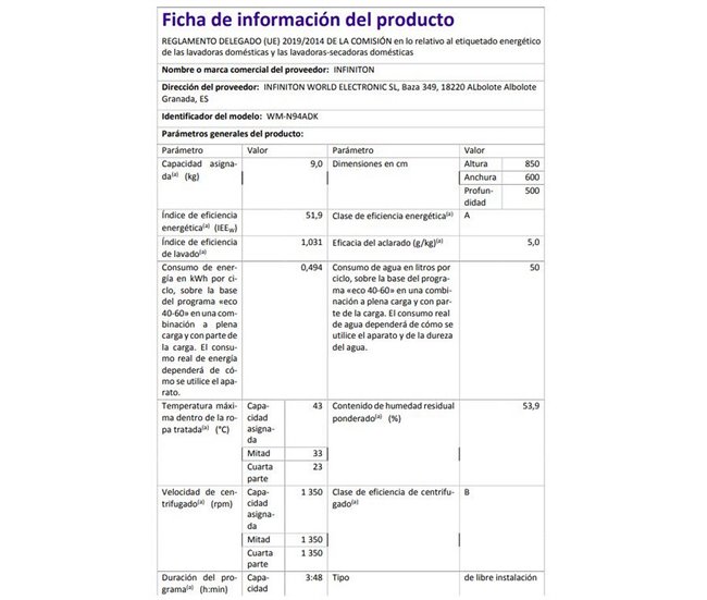 Lavadora Infiniton WM-N94ADK, 9 kg, 1400 rpm, Inverter, A Negro/ Inox
