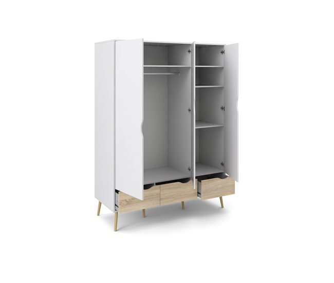 Armario DELTA puertas batientes y 3 cajones 147x200cm blanco Blanco