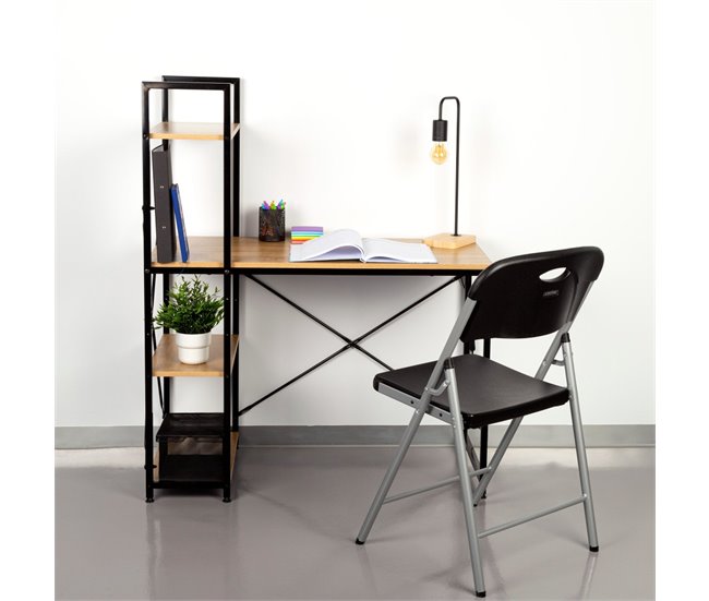 Max Home Escritorio con estantería madera y acero 100x52 Negro/ Madera