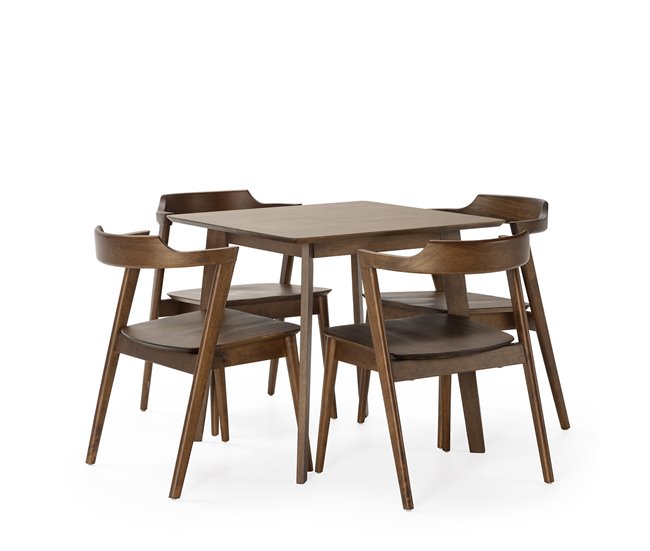 Juego de mesa y 4 sillas de comedor Venus 80x80 Nogal