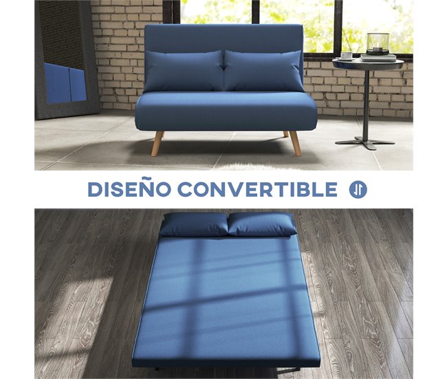Sofá Cama Doble Lino Sintético, Espuma HOMCOM Azul