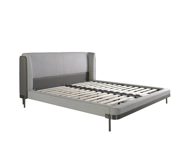 Cama matrimonio tapizada en tela Gris Claro