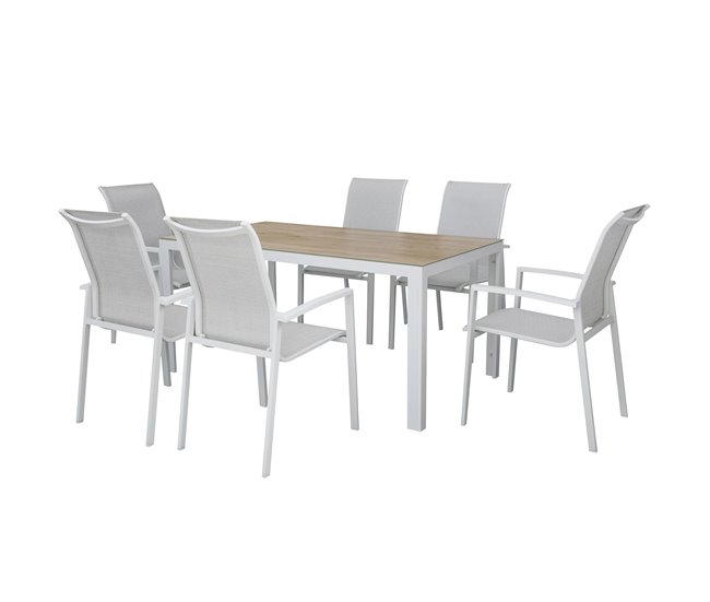 Set de jardín con mesa y 6 sillas ANZIO color gris Blanco