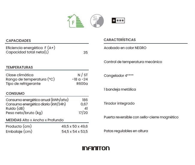 Mini Congelador Vertical Infiniton CV-A52N Negro