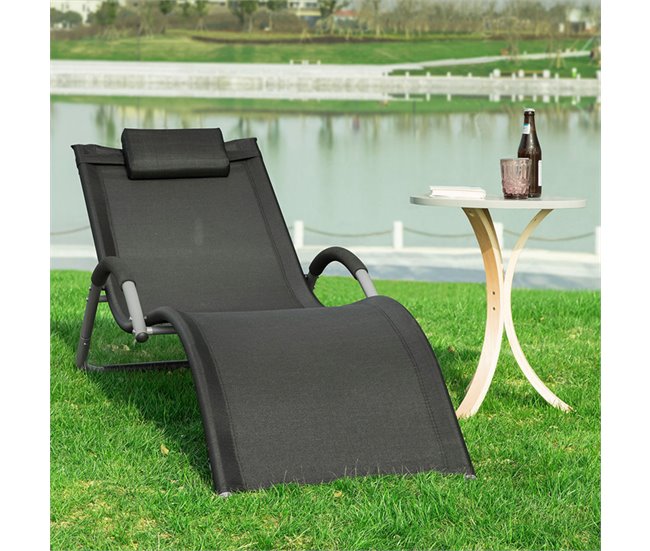 Tumbona de Jardín con reposacabezas extraíble OGS38-W SoBuy Negro