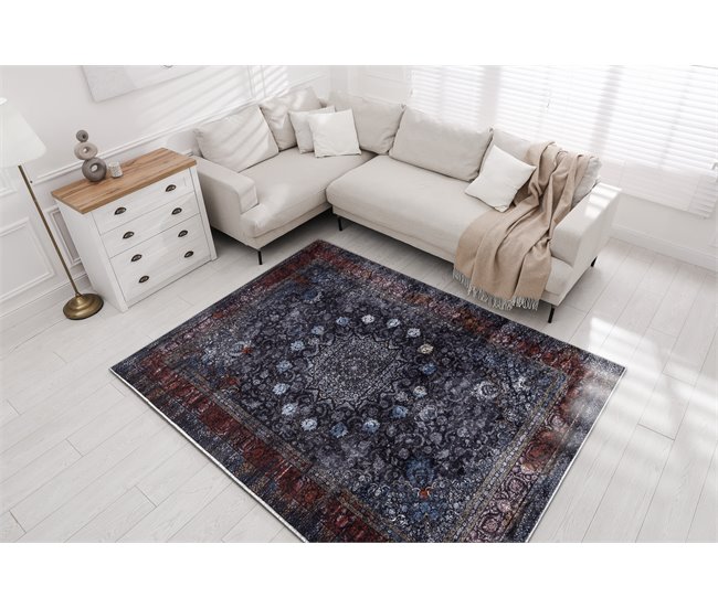 Alfombra lavable MIRO 51600.810 Rosetón marco 120x170 Azul Marino