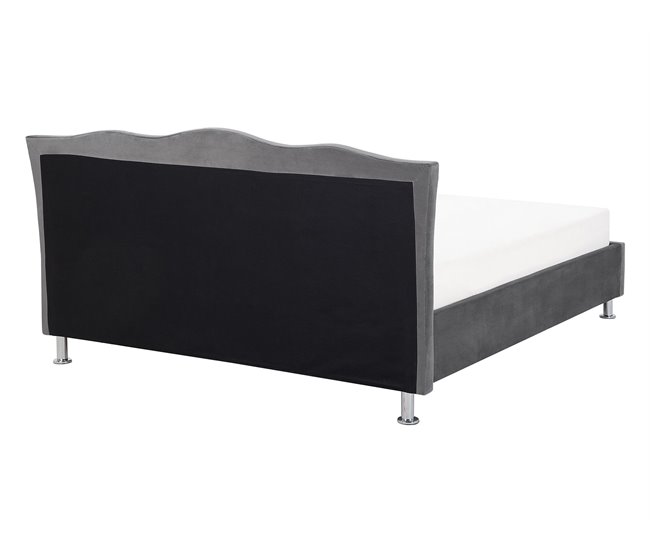 Beliani Cama con somier Terciopelo METZ 168x217 Gris Oscuro