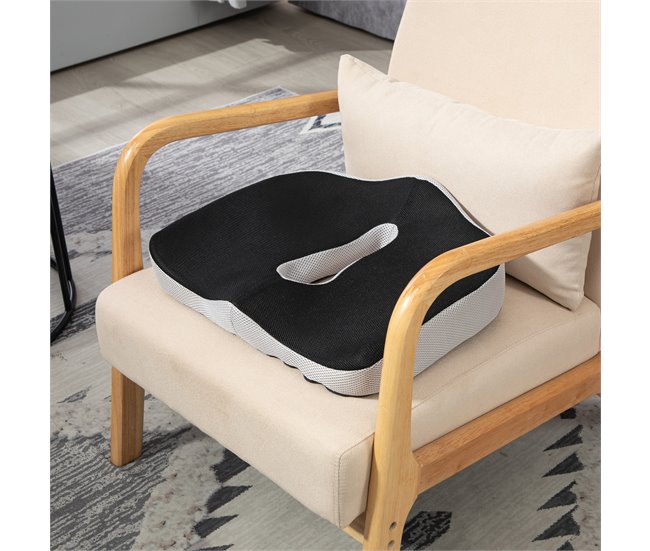 Cojín de Asiento Malla, Espuma Viscoelástica HOMCOM Negro
