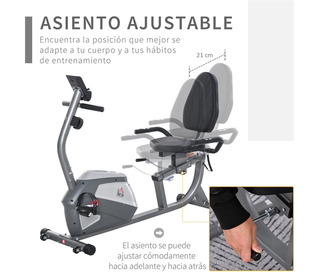 Bicicleta Estática Acero, ABS HOMCOM, deportes y ocio - fitness Gris