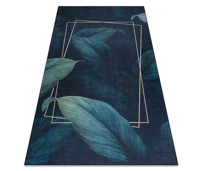 Alfombra lavable ANDRE 1170 Hojas Geométrico 80x150 Azul Marino