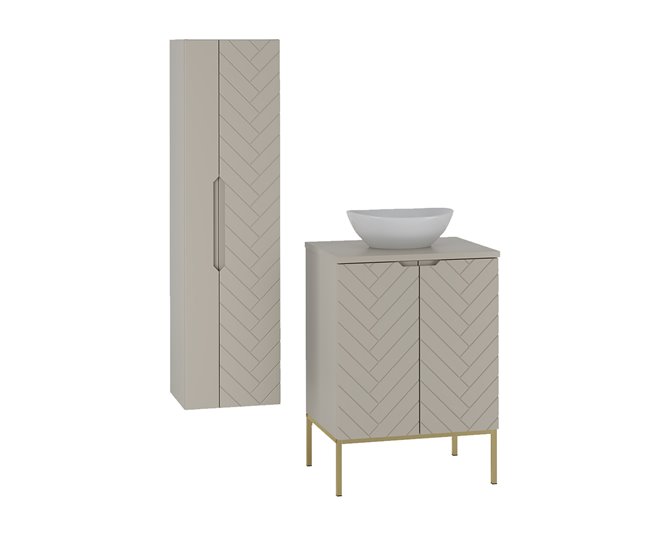 Conjunto de muebles con lavabo individual 2 puertas y columna Daria 60 Beige