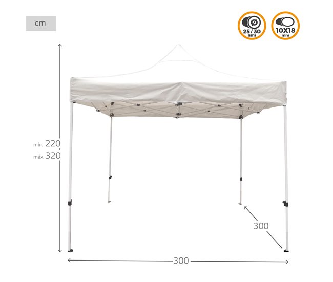 Cenador plegable y ajustable en altura Aktive 300x300 Marfil