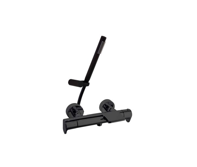 Conjunto Grifo Baño-Ducha Termostático con Caño Cascada Negro