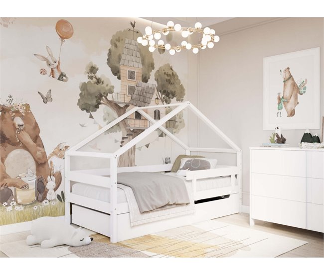 Cama cabina individual en madera YappyHytte 90x208 Blanco