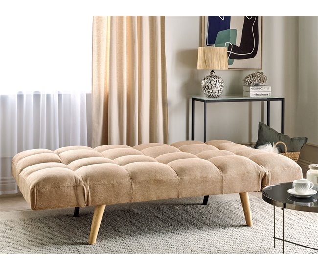 Beliani Sofá de 3 plazas Poliéster INGARO Marron Claro