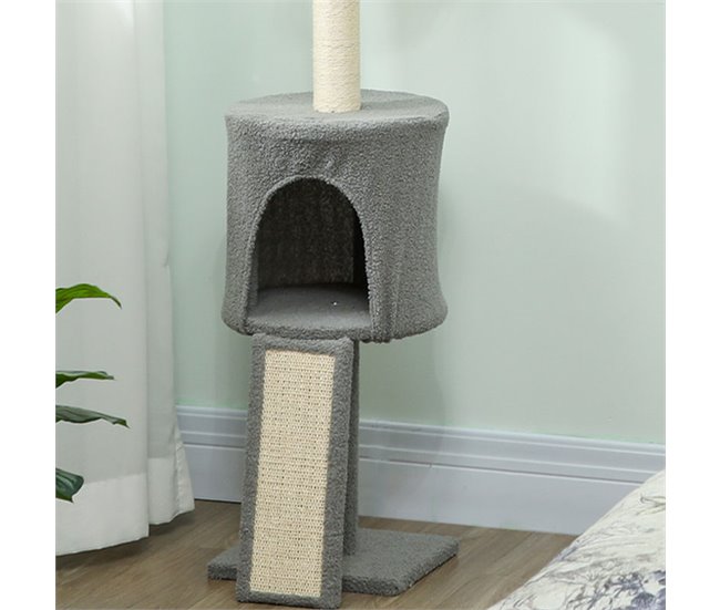Árbol para Gatos Aglomerado de Madera, Terciopelo de Peluche Gris