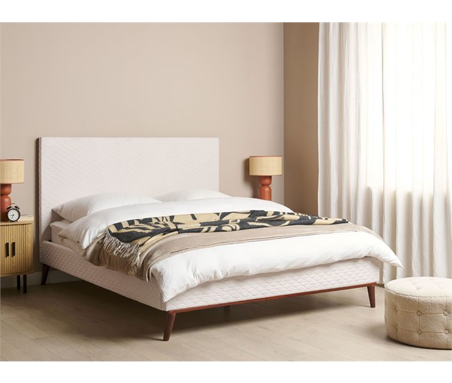 Beliani Cama con somier Terciopelo BAYONNE 171x212 Blanco/ Beige