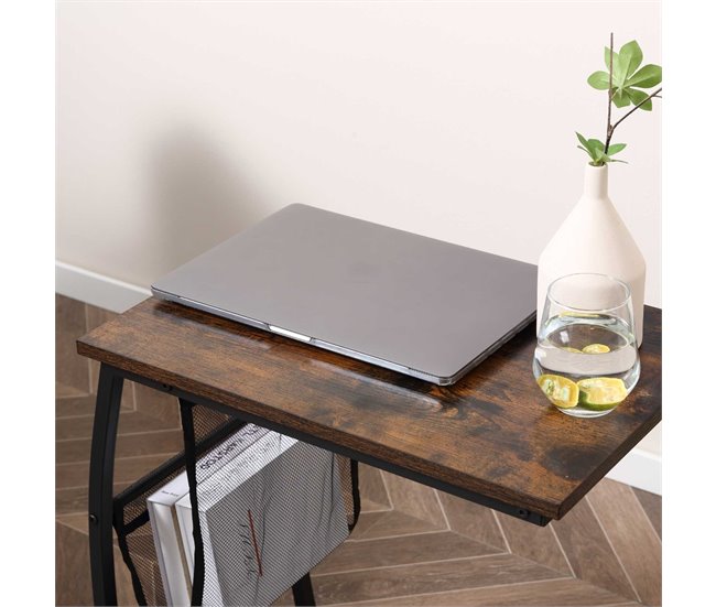 Mesa Auxiliar MDF, Metal y Poliéster HOMCOM 53x35 Marron