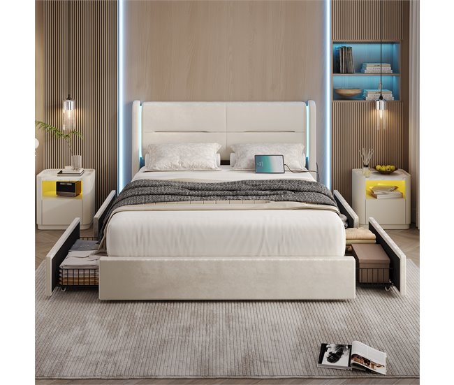 Camas de matrimonio 170x218 Beige