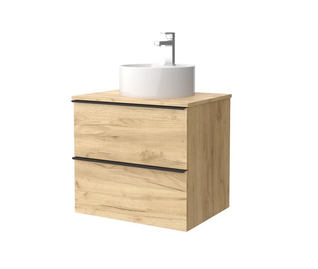 Mueble de baño Nabua con tirador de pestaña | Lavabo sobre encimera 60 Roble
