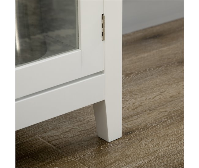 Aparador de Cocina MDF, Melamina de Madera, Vidrio Templado 120 Blanco