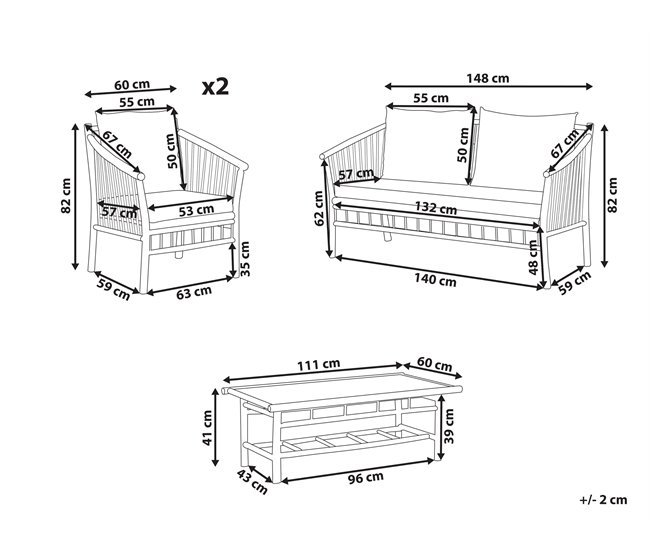 Beliani Conjunto de jardín Madera de bambú MAGGIORE Marron